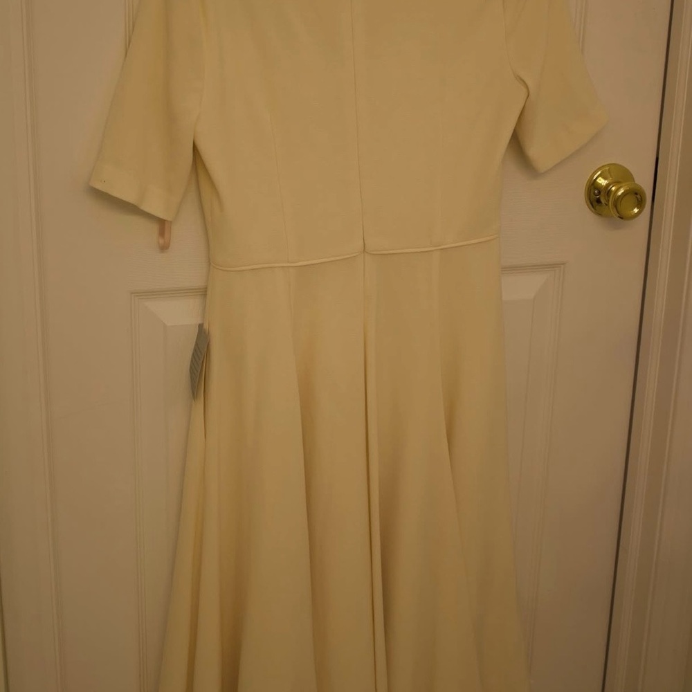 Cream Short-Sleeve Fit-and-Flare Dress gal meets glam